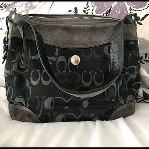 Coach grey and black signature with suede trim.